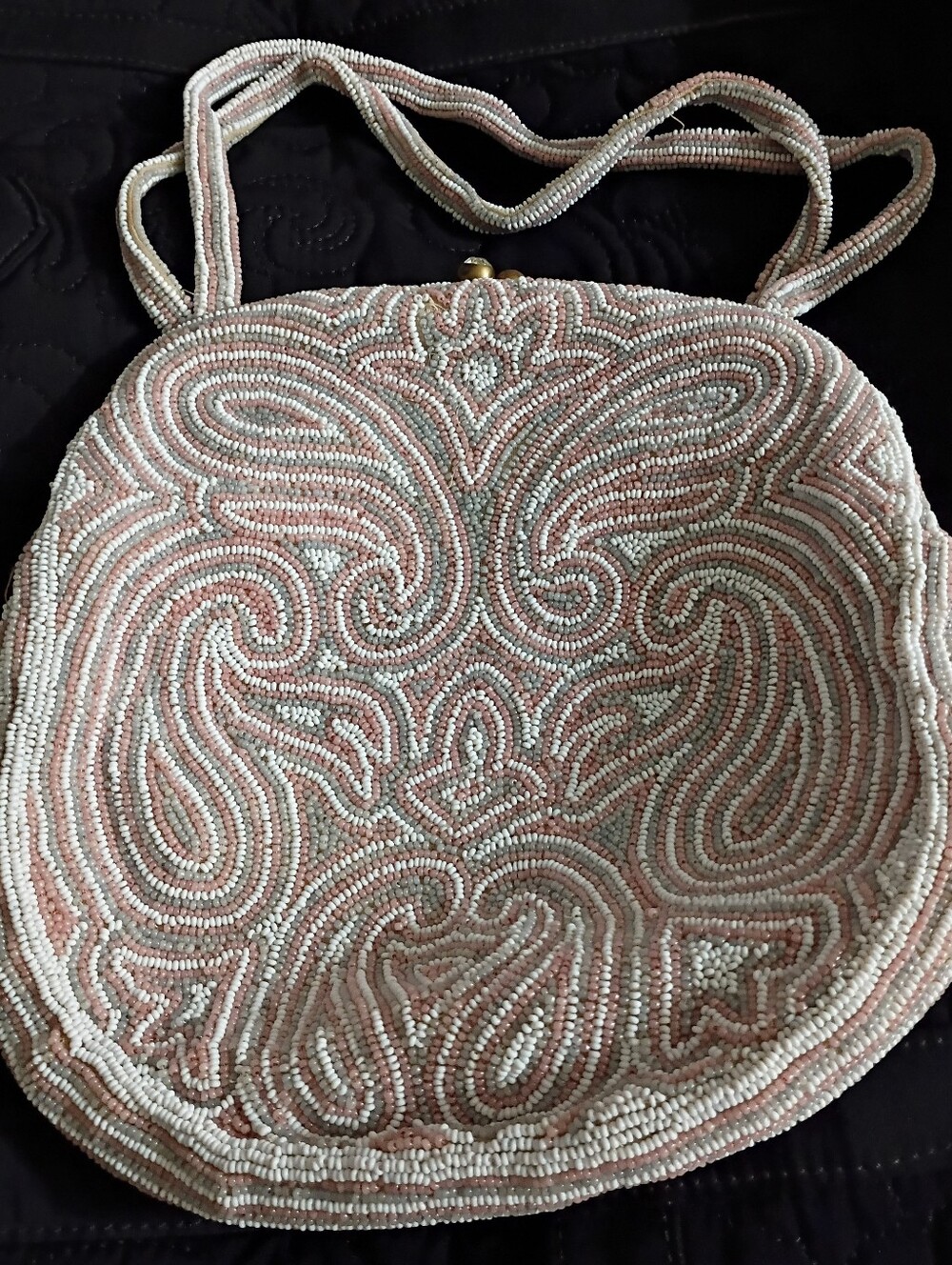 VINTAGE WALBORG Beaded Pink and Cream Women's Bag